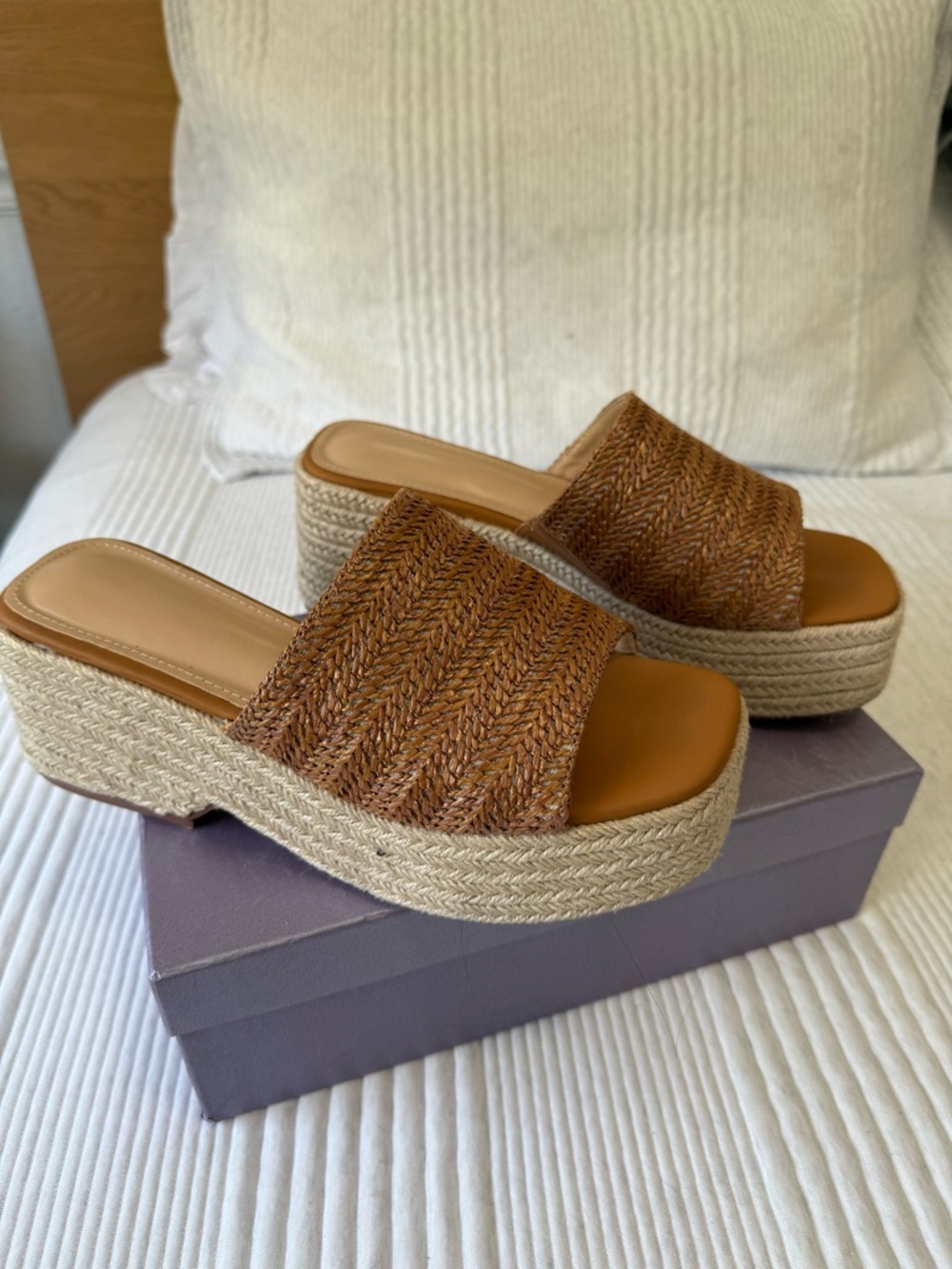 Woven Platform Slide Sandals - Brown